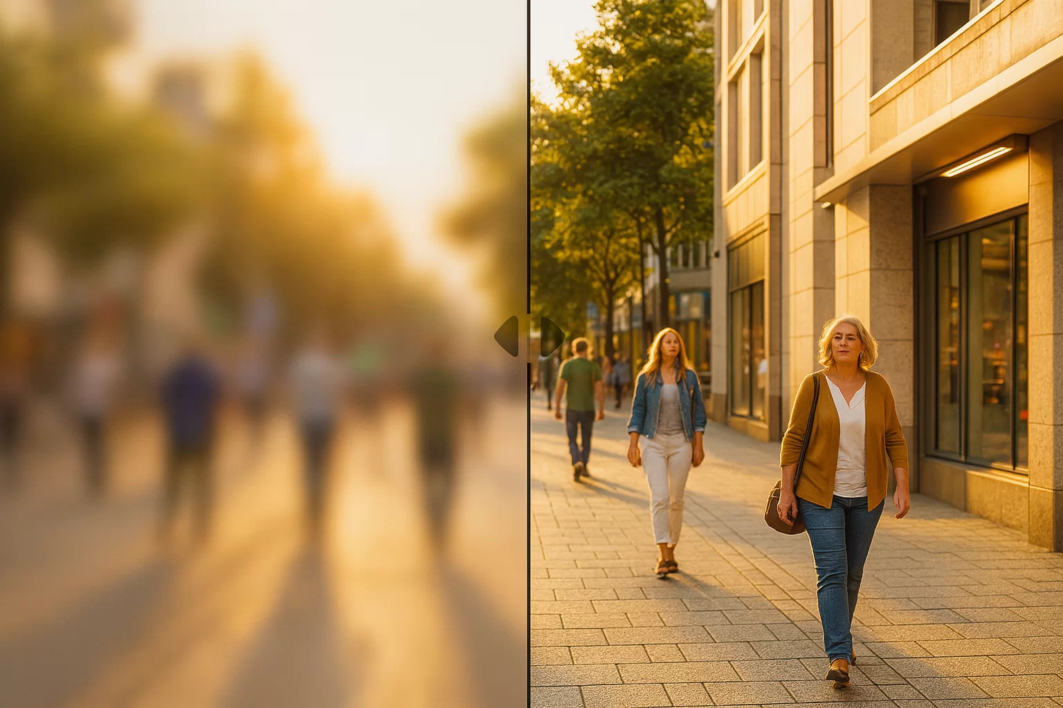 Mulher caminhando com clareza visual após o tratamento